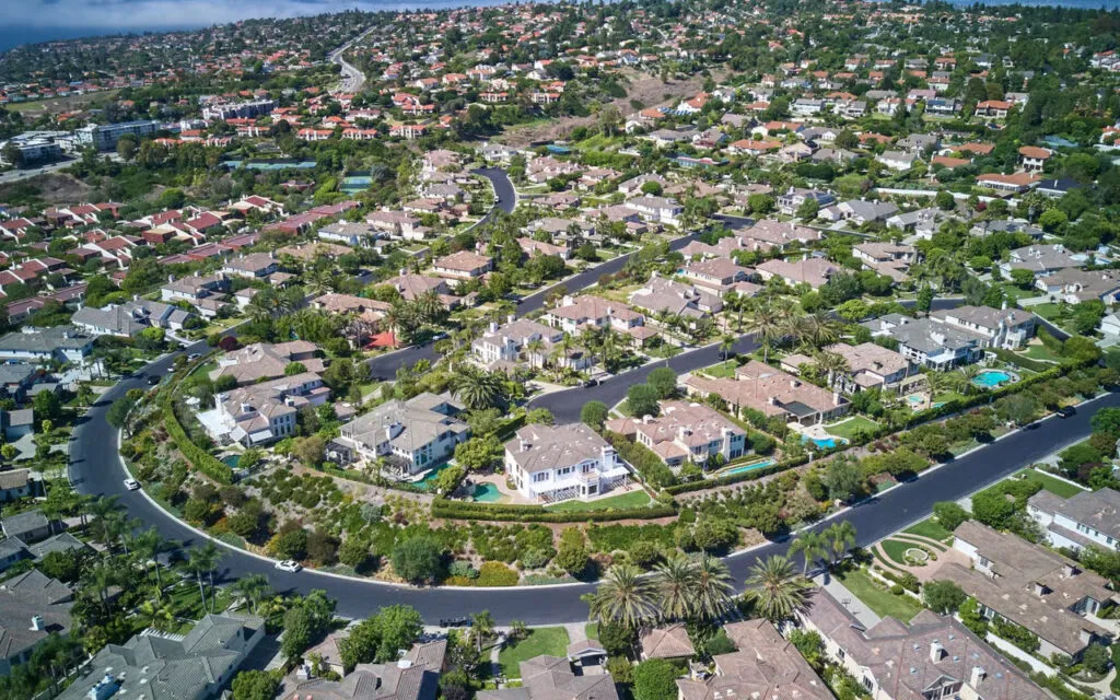 Aerial view of the luxury houses in Rolling hills